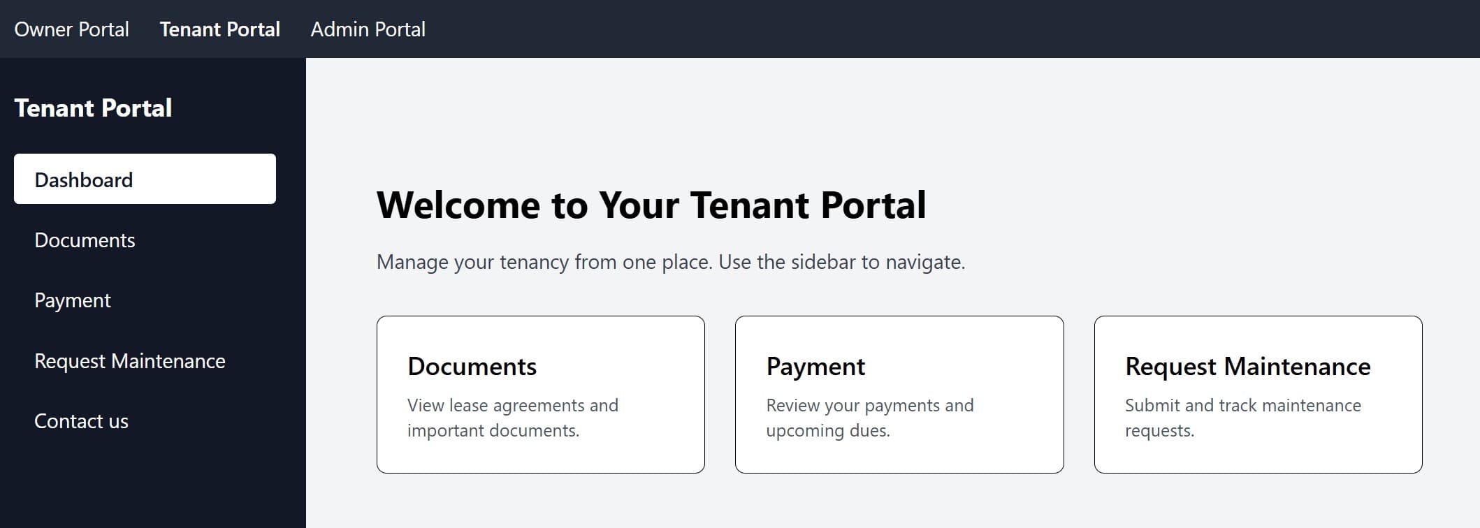 Tenant portal dashboard